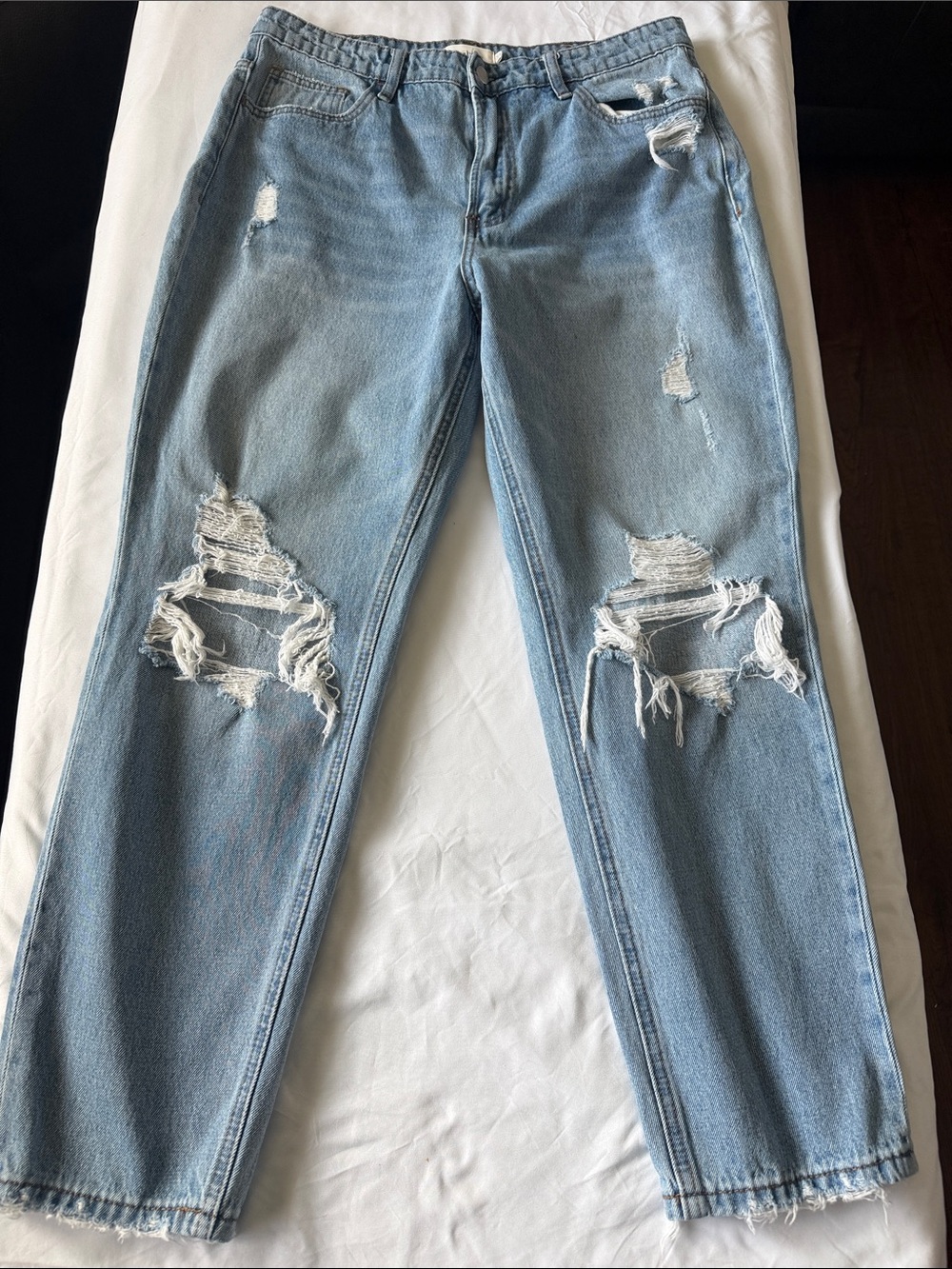 Böhme Light Blue Distressed Women's Jeans - Casual Ripped Straight Leg Cropped